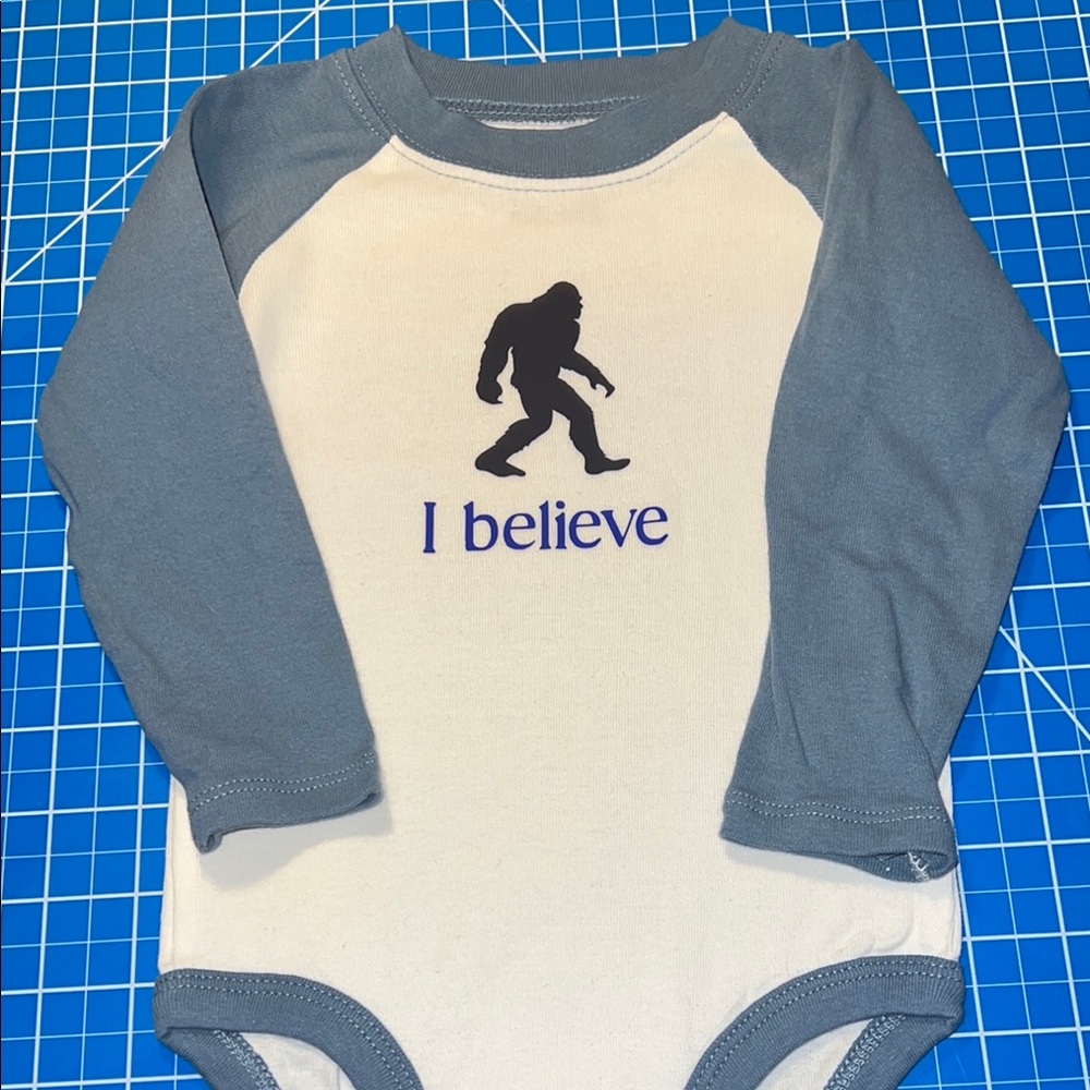 Blue and White 'I Believe' Baby Onesie